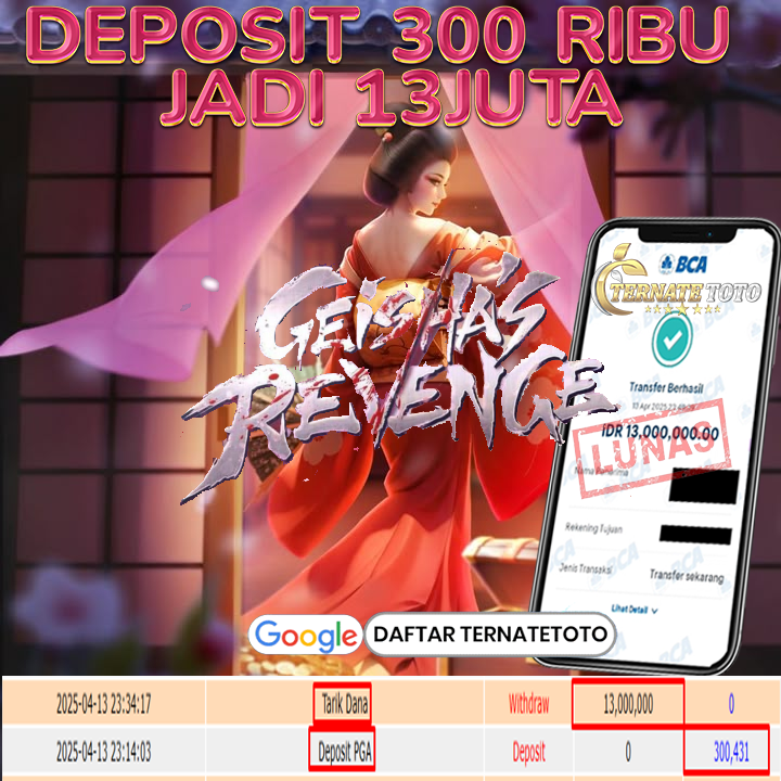 TERNATETOTO - MENANG GEISHA'S REVENGE Rp. 13,000,000,-